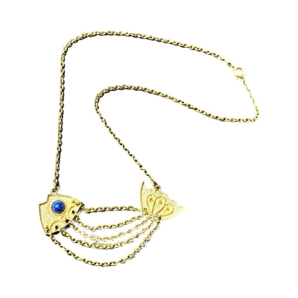 Necklace – Vintage 1970s Sarah Coventry Gold-Tone Angelfish with Blue Cabochon
